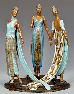 Erte Gilt Painted Bronze, Three Graces