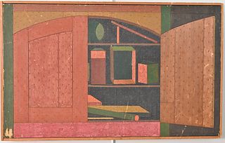 Vin Giuliani (1930-1976), geometric abstract, mixed media on stained wood, signed top right Giuliani 1961, 13.75" x 22.5".