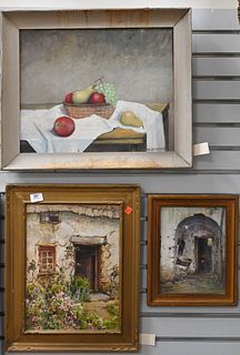 Three Framed Pieces, to include Campbell still life of fruit, apples, pears, and grapes, oil on board, signed lower right Campbell 16" x 20"; Lyndhurs