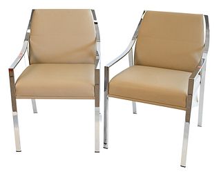 Pair of Holly Hunt Design Christophe Pillet Chrome Chairs, having leather seats and backs, seat height 19 inches, height to top of back 32 inches.