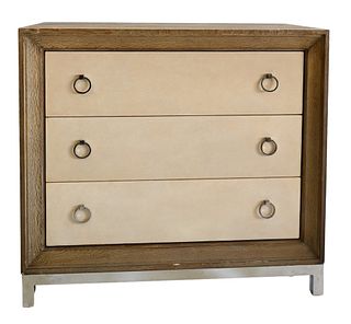 Lillian August for Hickory White, "Lowe Bunching" contemporary three drawer chest,having faux shagreen drawer fronts, retails for $3,285.00, height 36
