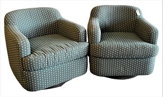 Pair of Vladimir Kagan for Preview Swivel Armchairs, having upholstery designed by Vladimir Kagan and Manufactured by Preview, height 26.5 inches, wid