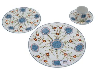 61 Piece set of Raynaud Limoges Porcelain Dinnerware, to include 18 dinner plates, 18 luncheon plates, 12 saucers, 11 cups, and 2 serving pieces