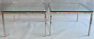 Pair of Florence Knoll Attributed End Tables, having glass and chrome, height 19 1/2 inches, 30" x 30".