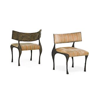 PAUL EVANS; Pair of Sculptured Metal lounge chairs