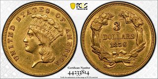 1859 $3 Gold PCGS AU 55