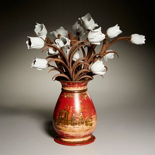 Chinoiserie vase & porcelain flower centerpiece