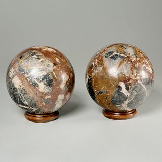 Nice pair large antique marble orbs