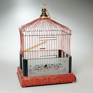 Art Deco gilt tole and glass bird cage