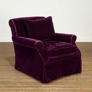 Designer purple mohair upholstered club chair