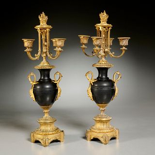 Pair Napoleon III bronze and marble candelabra