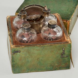 Antique French medicine box, silver accessories
