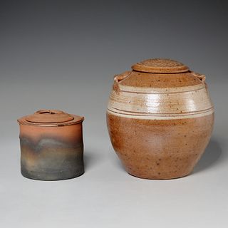 Byron Temple, (2) lidded studio pottery vessels