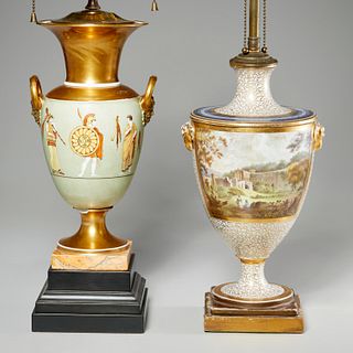 (2) English & Continental porcelain urn lamps