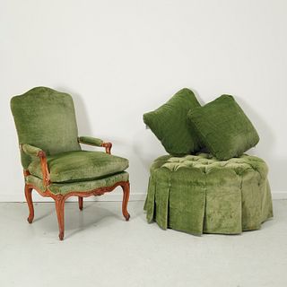 Louis XV style fauteuil and matching pouf