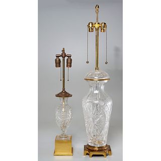 (2) Empire style cut glass lamps, incl. Marbro