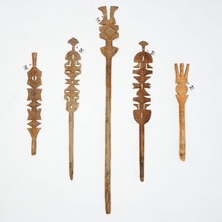 Group (5) Tuareg carved tent posts
