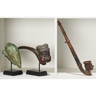 Bamileke Peoples, (3) bronze figural pipes