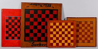 4 Folk Art Painted Game Boards