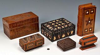 6 Folk Art Boxes, incl. Tramp Art