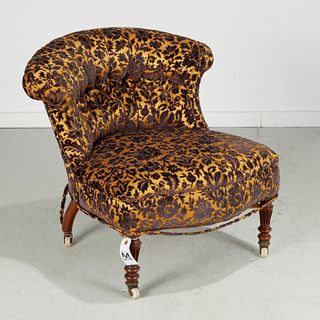 Victorian tufted scrolled back slipper chair