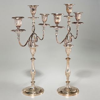 Pair George V sterling silver candlesticks