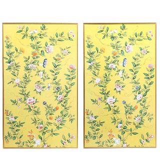 Pair large Chinese painted wallpaper panels