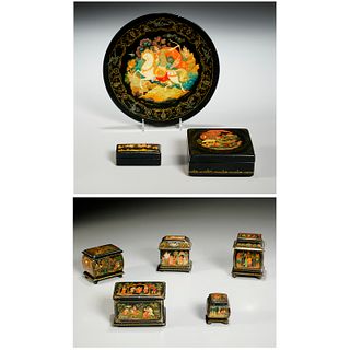 Russian lacquerware, (8) pieces