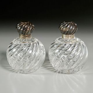 Pair late Victorian silver mounted scent bottles