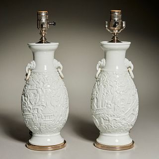 Pair Chinese blanc de chine porcelain lamps