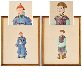 Chinese School, pair gouache portraits