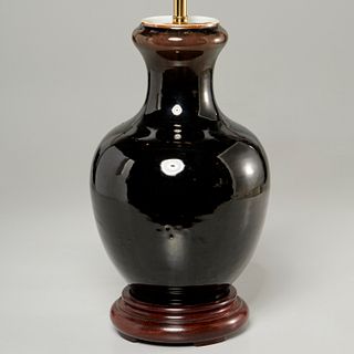 Chinese aubergine glazed garlic neck vase lamp