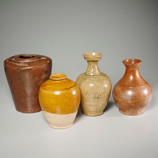 Group (4) Asian glazed pottery vessels