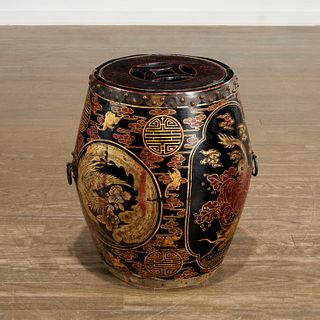 Chinese lacquer barrel container garden seat