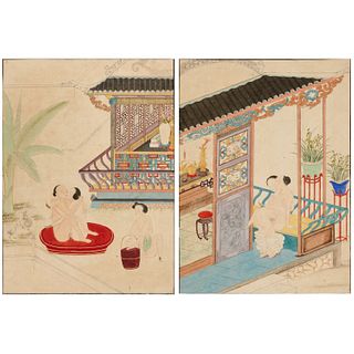 Pair antique Chinese erotic paintings