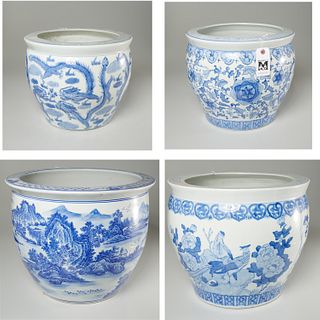 (4) Chinese blue & white porcelain jardinieres