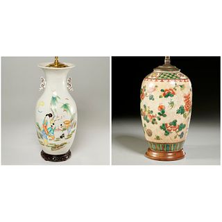 Chinese porcelain lamps, incl. famille rose