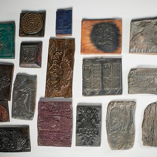 Group (17) antique Asian wood printing blocks