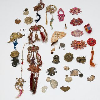 Group Chinese silk & metalware Buddhist ornaments