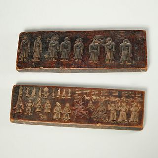 Pair antique Korean carved wood molds