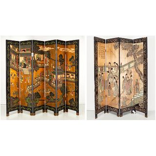 (2) Chinese style carved lacquer floor screens