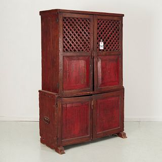 Antique Chinese provincial red stained cabinet