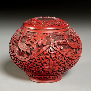 Chinese carved cinnabar spherical box