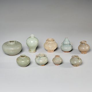 Group (9) small Asian celadon glazed vessels