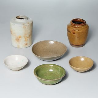 Group antique Asian monochrome glazed earthenware