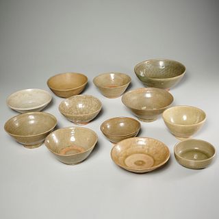 Group (12) antique Asian celadon glazed bowls