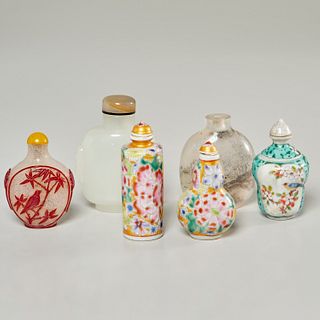 Group (6) Chinese porcelain & glass snuff bottles