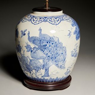 Large Japanese blue & white porcelain jar lamp