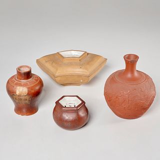 Group (4) Chinese Yixing vases and boxes
