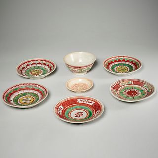 Group (7) Swatow polychrome decorated dishes